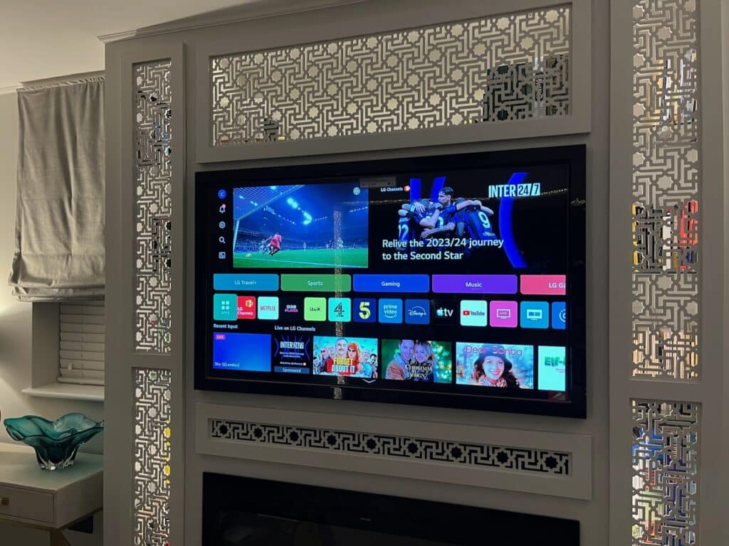 55" LG TV Mounted on a Media Wall in Bow, E3, East London