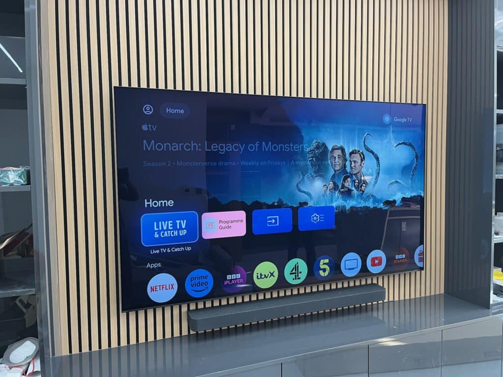 65" LG TV and Soundbar Mounted on Acoustic Panels in Tooting, SW17, South West London